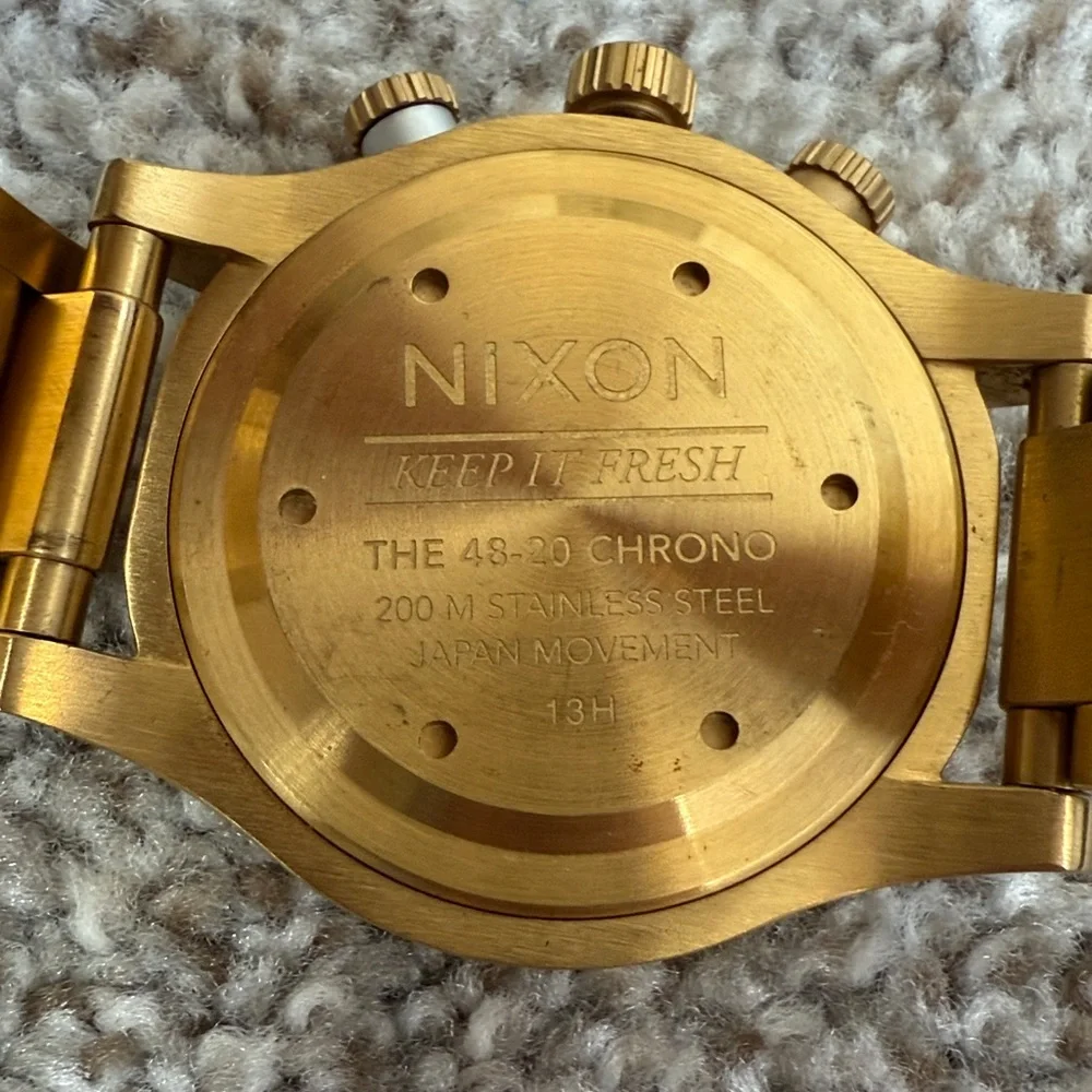 Nixon Mens Gold Watch 48-20 Chrono Stainless Steel Used